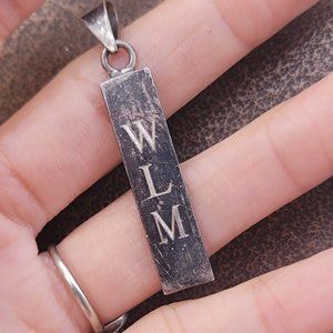 Vintage solid 925 sterling silver monogram WLM vertical bar necklace pendant